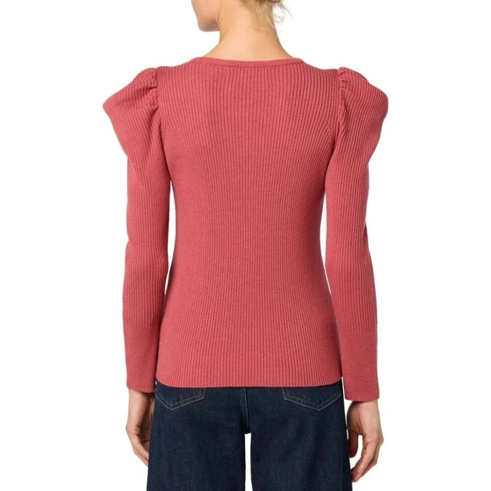 Joe's Jeans Wool Blend Rib Sweater Womens Size S Slate Rose Puff Sleeves‎ Fitted